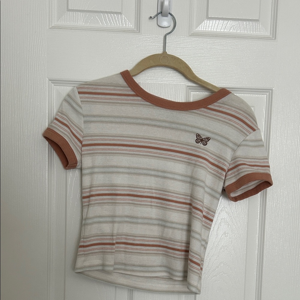 Arizona Jean Company Striped Short Sleeve Tee - Cream and Brown